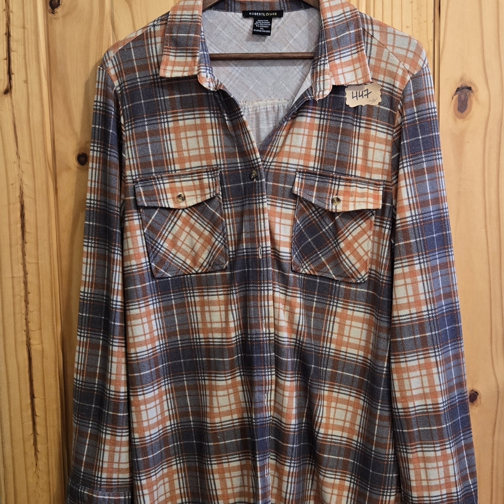 Robert Lewis Womens Button Down‎ Flannel Size XL Long Sleeve Multicolor Plaid